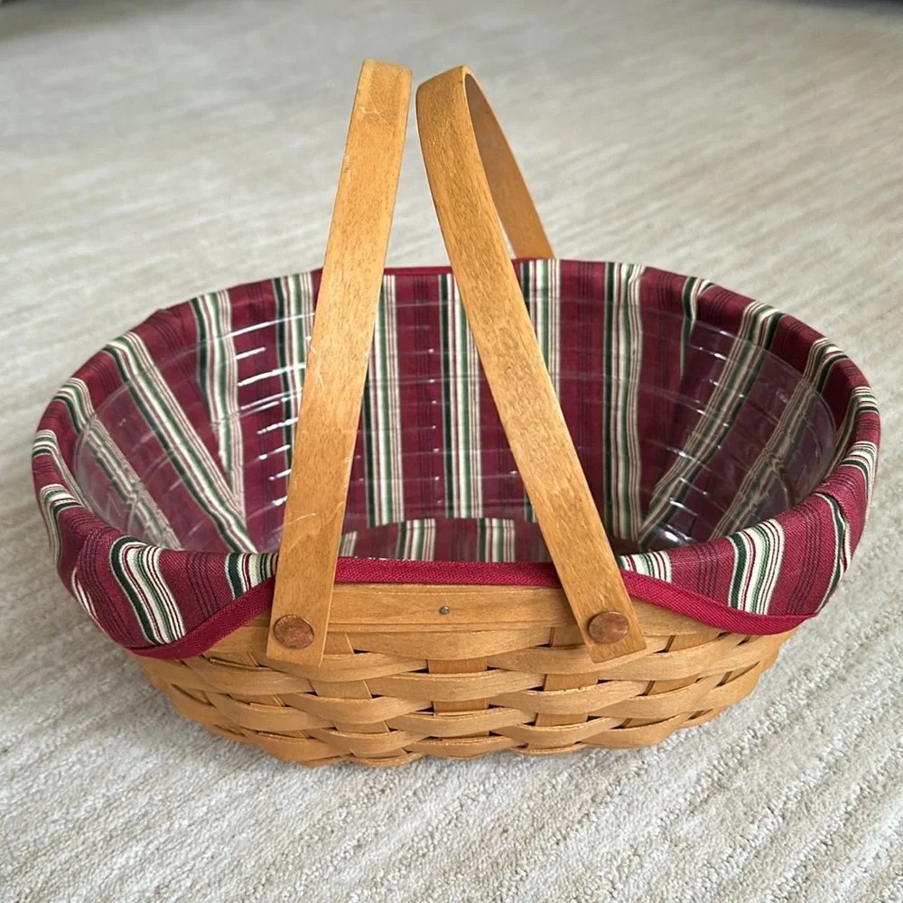 Longaberger Hand Woven Wooden Get-Together Basket, Liner Protector 2004 12 x 9.5